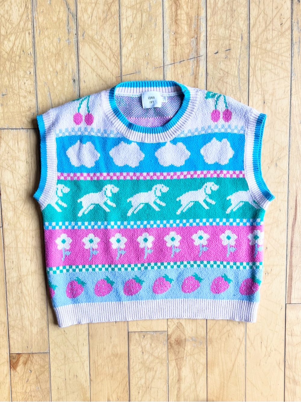 Luna Ivy Pastel Whimsical Cottagecore Knit Sweater Vest Size Medium
